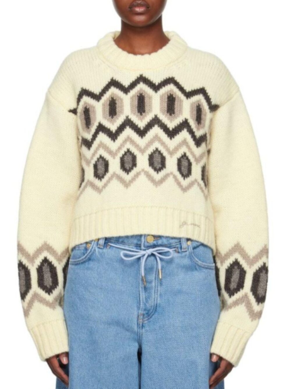 Ganni Wool Cropped Sweater off-white